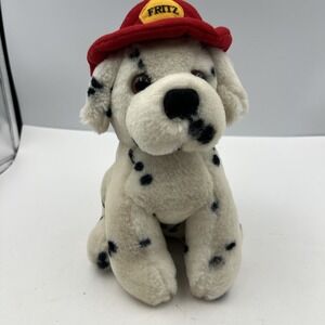 Vintage 1985 Dakin Fritz Firehouse Dalmatian Dog Plush Red Fire Helmet Collector
